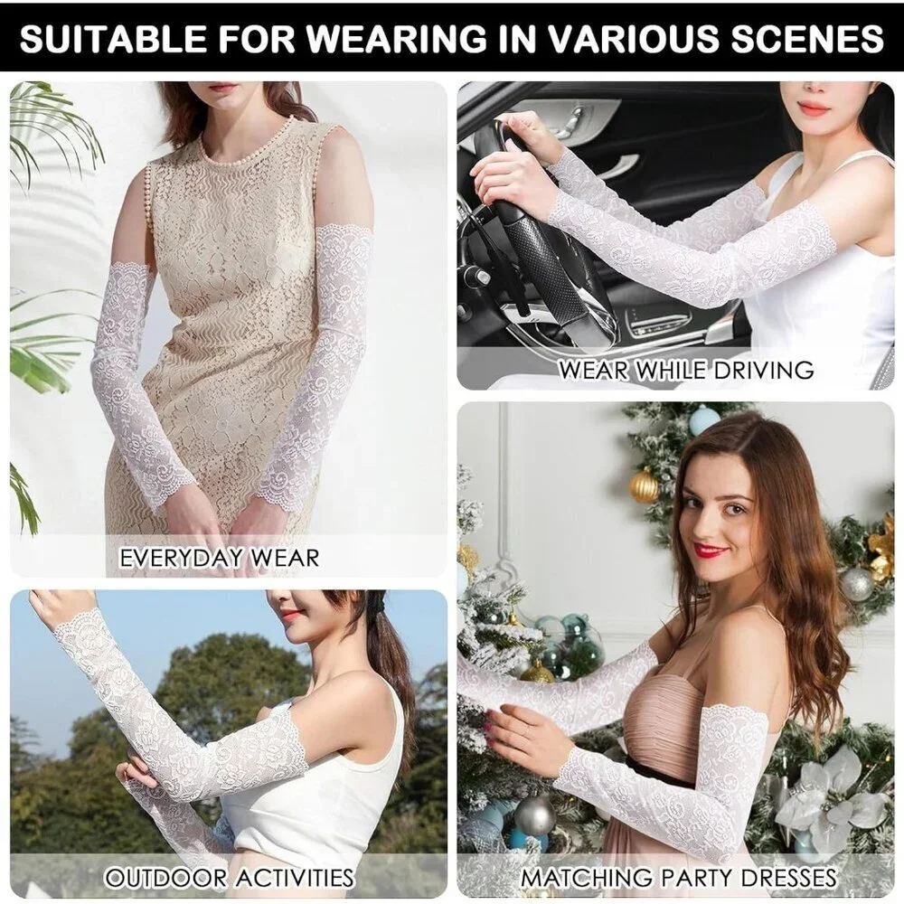 Women's 1 White Fingerless Lace Arm Sleeves Gloves Wedding Dress Party Prom